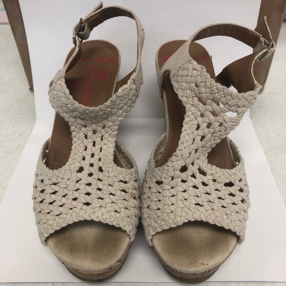 BOGO Jellypop Cream / Tan Woven Canvas Cork Wedges Size 8